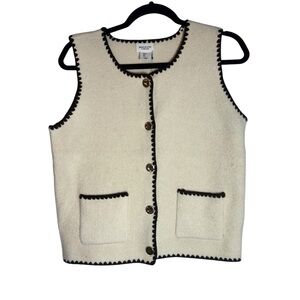 NWT Song of Style by Aimee Song Ivory Knit Large Vest with Dark Brown Edging